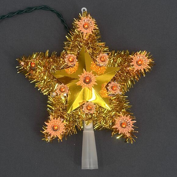 VTG J. Hofert Tree Top 11 Light Gold Star Christmas Topper Indoor Tinsel Kitschy - Picture 10 of 16